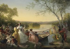 Reminiscences Of Lake Mahopac--ladies Preparing For A Boat Race by Louis Lang