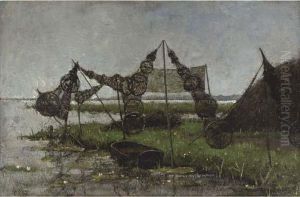 Drying The Fish-traps by Adolf Lange