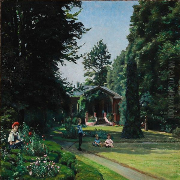 The Danish Politician Holger Hammerichs Children Playing In A Villa Garden At Strandboulevarden, Denmark - view 1