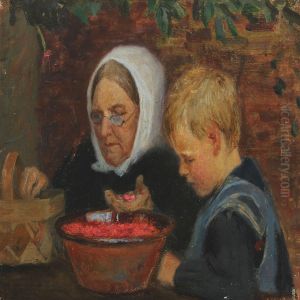 Interion With Woman And Child by Frederik Lange