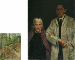 Forest Scenery And Portrait Of Aage Thune Jacobsen With His Mother Vilhelmine by Frederik Lange