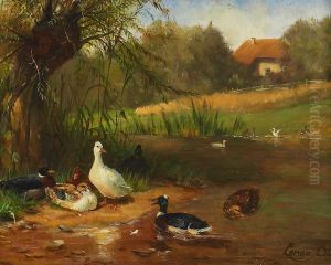 Zwei Gemalde Mit Federvieh by Fritz Lange