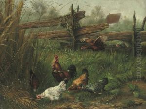 Poultry In A Meadow by Fritz Lange