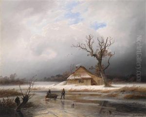 A Winter Landscape At Dusk by Gustav Johann Lange
