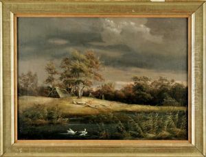 Herbstliche, Romantische Landschaft Unter Wolkenverhangenemhimmel by Gustav Johann Lange