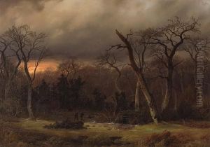 Hunters At Dusk by Gustav Johann Lange