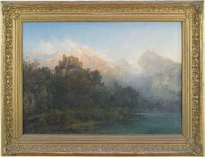 Hochgebirgslandschaft Mit Imposanter Burganlage Auf Einer Anhohe Oberhalb Eines Sees