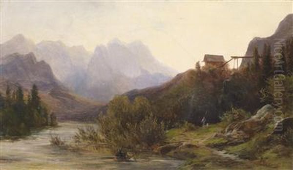 River Scenery With Human And Animal Figures - view 1