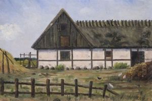 Dorfliche Landschaft Mit Stallgebaude Und Federvieh by Ludwig Lange