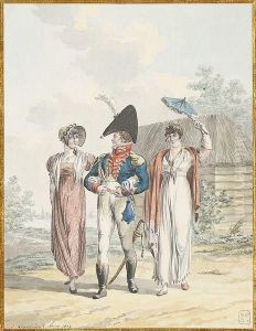 Deux Elegantes Au Bras D'un Officier