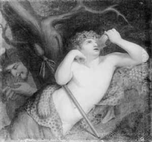 Weintrinkender Bacchusknabe Mit Einem Satyr. by Johann Josef Fr. Langenhoffel