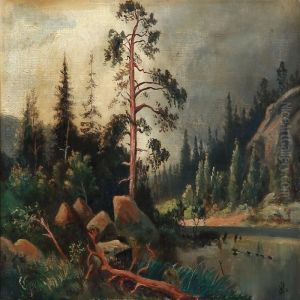 Forest Scene With A Lake by Olaf Viggo Peter Langer