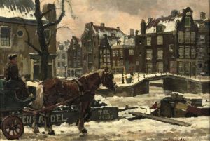 Horse With A Carriage In Amsterdam by Frans Langeveld
