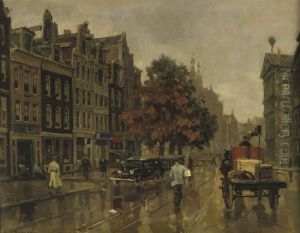 Nieuwezijds Voorburgwal, Amsterdam, With The Royal Palace At The Right by Frans Langeveld