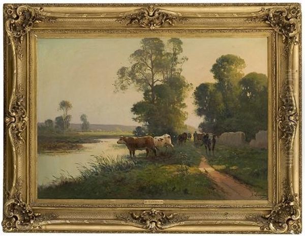 Milkmaid With Cows By Drinking Water - view 1