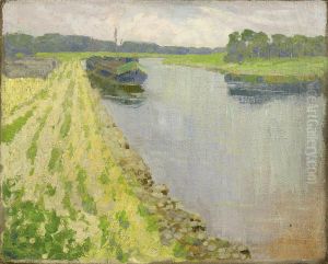 Barge At The Riverbank by Arthur Langhammer