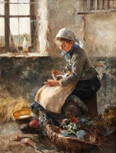Farm Girl With Kitten