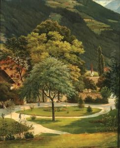 Landscape Of A Park At The Foot Of The Mountains-1909 by Josef Langl