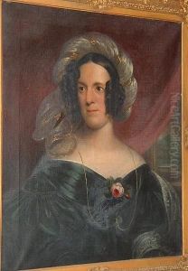 Portrait Of A Lady, Half Length, Wearing A Dark Blue Dress And Chiffon Turban; A Gentleman, Bust Length Wearing A Dark Coat And White Shirt