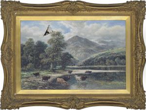 Highland Cattle Drinking At A Loch by William Langley