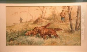 Two Irish Setters On Point by L. Langlois