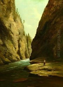 Fisherman On Rocks By Stream by Charles Lanman
