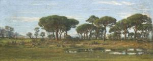 Paysage De Littoral Aux Grands Pins by Felix Hippolyte Lanoue
