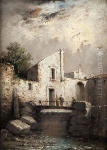 Paysages En Bord De Riviere by Felix Hippolyte Lanoue