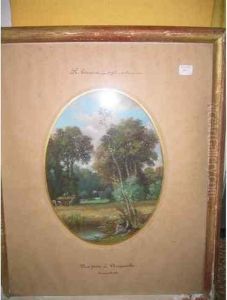 "vue Prise A Arnouville" Pastel A Vue Ovale by Felix Hippolyte Lanoue