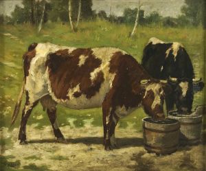 In From The Pasture. Signed Lower Left W.h. Lansil. Titled On Reverse And Dated 1896. by Wilbur H. Lansil