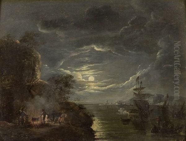 Feu De Camp Sur La Mer Au Crepuscule - view 1