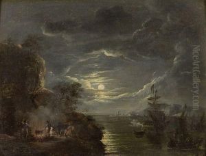 Feu De Camp Sur La Mer Au Crepuscule