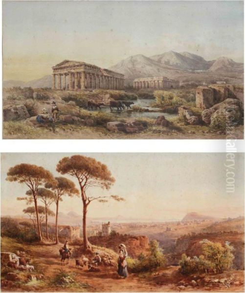 A View Of Naples With The Vesuvius In The Background; And The Temple Of Neptune And The Temple Of Hera, Paestum - view 1