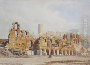 Ori ntaals Gezicht Met Ru nes Van Een Bogengalerij En Romeinse Tempel by Giovanni Giordano Lanza