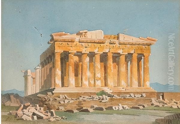 The Parthenon; Lyssicrates Monument; Thetemple Of Olympius Zeus; Column From The Temple Of Olympiuszeus - view 1
