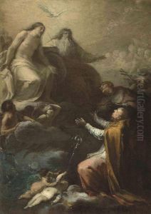 The Holy Trinity Appearing Before Saints Gregory Barbarigo And Carlo Borromeo by Niccolo Lapiccola