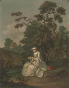 A River Landscape With A Young Lady Fishing