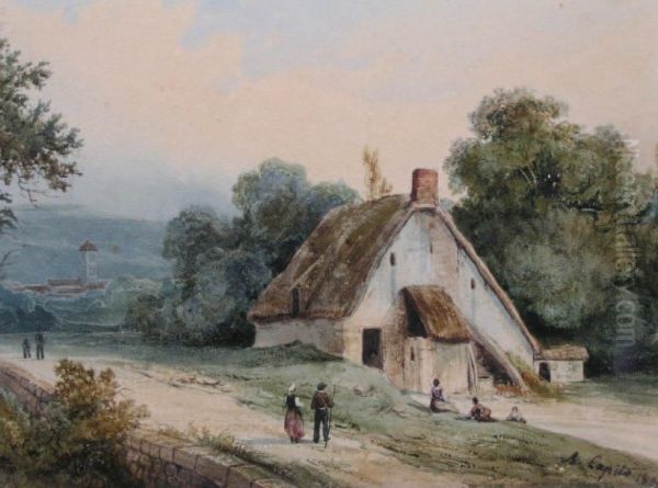 Personnages Devant Une Chaumiere - view 1