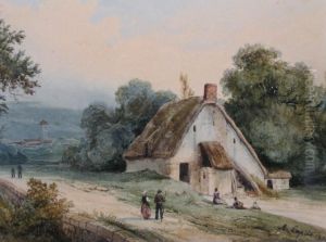 Personnages Devant Une Chaumiere