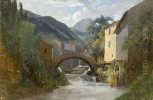 Torrent Traversant Un Village De Montagne by Louis Auguste Lapito