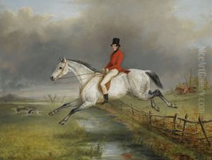 A Master Of The Royal Buckhounds Clearing A Fence On A Grey Hunter by George Henry Laporte