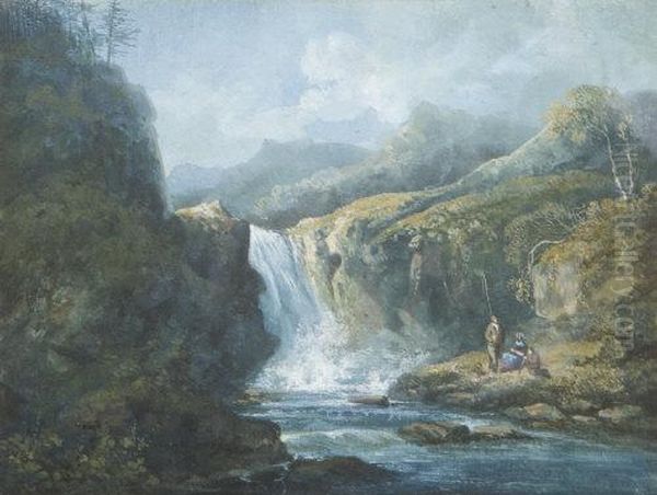 Anglers Resting By A Waterfall - view 1