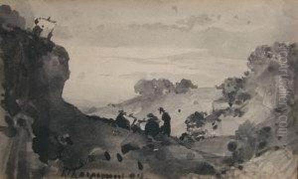 Figures In A Highland Landscape - view 1