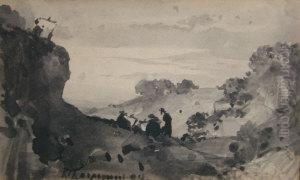 Figures In A Highland Landscape by John Laporte