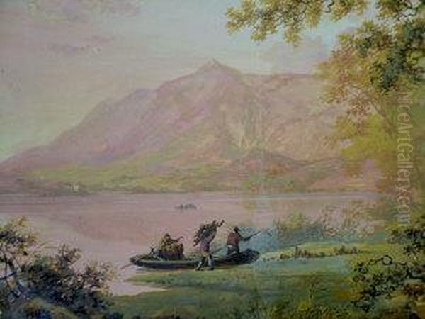 Figures By The Shores Of A Highland Loch - view 1