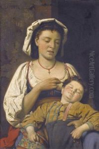 Italienerin Mit Schlafendem Kind. by Marcellin Laporte
