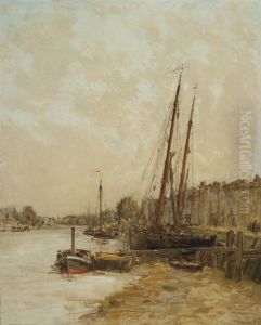 Vessels On The Seine by Charles Lapostolet