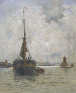Barque Sur La Tamise by Charles Lapostolet