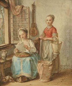 Laguy Figures In An Interior by Willem Joseph Laquy