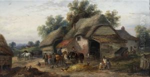 Busy Farmyard With Horses Busy Farmyard With Horses